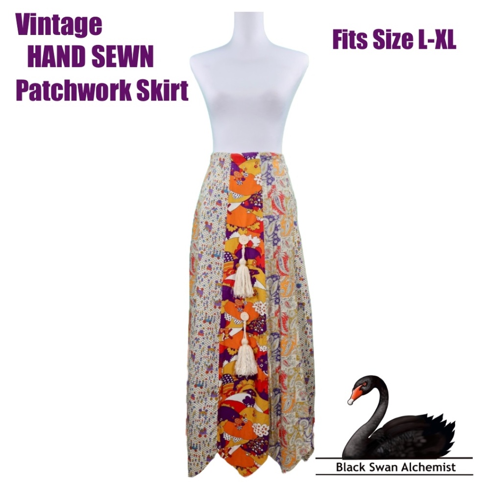 Vintage Handmade Patchwork Skirt with Tassles